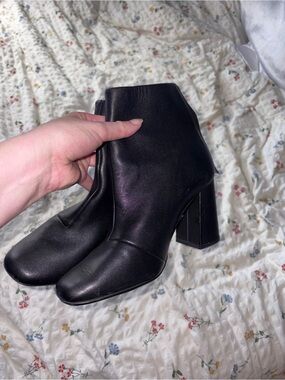 Clarks Black Leather Block Heel Ankle Boots